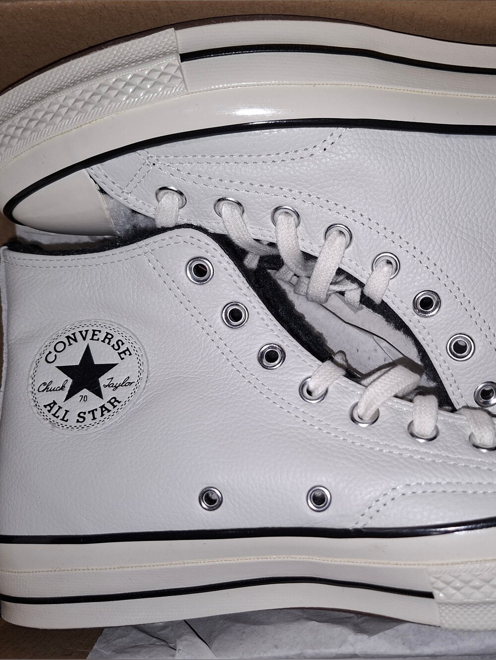 Winter Converse White High Top Sneakers with Black And White Fur Insole